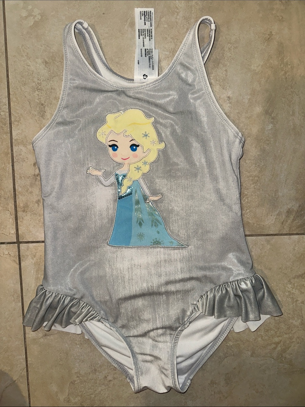 Disney Silver Elsa Graphic One-Piece Bodysuit with Blue Dress Accent